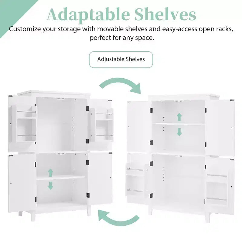 Space-Saving Bathroom Floor Storage Cabinet with Adjustable Shelves and Doors