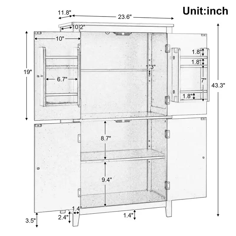 Space-Saving Bathroom Floor Storage Cabinet with Adjustable Shelves and Doors