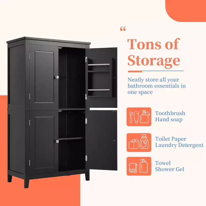 Space-Saving Bathroom Floor Storage Cabinet with Adjustable Shelves and Doors