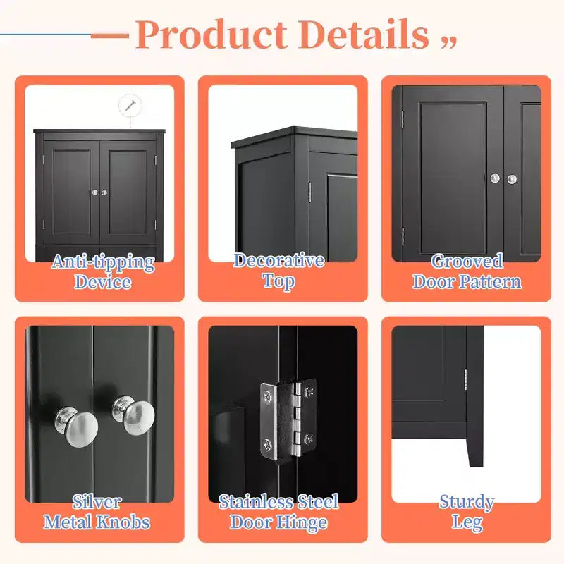 Space-Saving Bathroom Floor Storage Cabinet with Adjustable Shelves and Doors