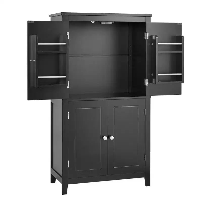 Space-Saving Bathroom Floor Storage Cabinet with Adjustable Shelves and Doors