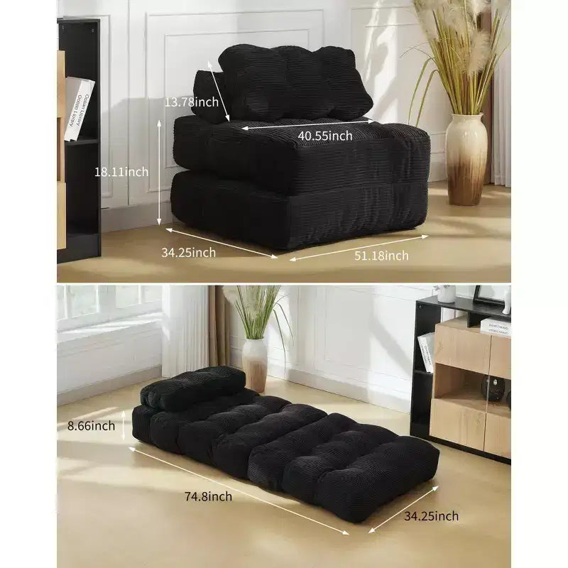 Folding Sofa Bed, Single Convertible Sleeper Chair with Pillow, Mattress & Back Support, Machine Washable Cover, for Living Room, Dorm, Apartment