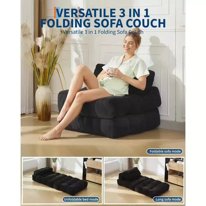Folding Sofa Bed, Single Convertible Sleeper Chair with Pillow, Mattress & Back Support, Machine Washable Cover, for Living Room, Dorm, Apartment
