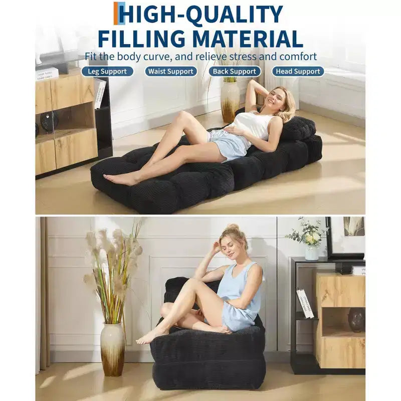 Folding Sofa Bed, Single Convertible Sleeper Chair with Pillow, Mattress & Back Support, Machine Washable Cover, for Living Room, Dorm, Apartment