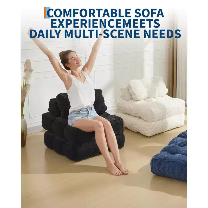 Folding Sofa Bed, Single Convertible Sleeper Chair with Pillow, Mattress & Back Support, Machine Washable Cover, for Living Room, Dorm, Apartment