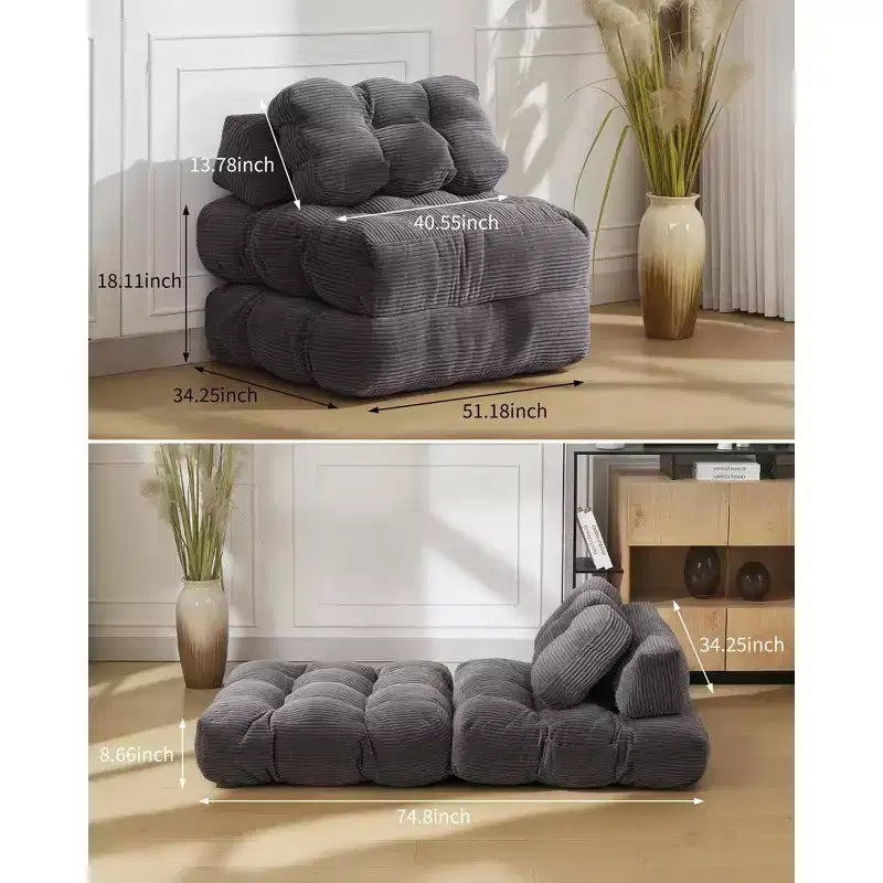 Folding Sofa Bed, Single Convertible Sleeper Chair with Pillow, Mattress & Back Support, Machine Washable Cover, for Living Room, Dorm, Apartment