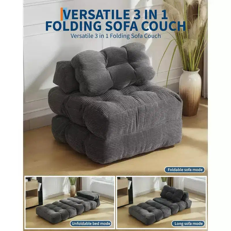 Folding Sofa Bed, Single Convertible Sleeper Chair with Pillow, Mattress & Back Support, Machine Washable Cover, for Living Room, Dorm, Apartment