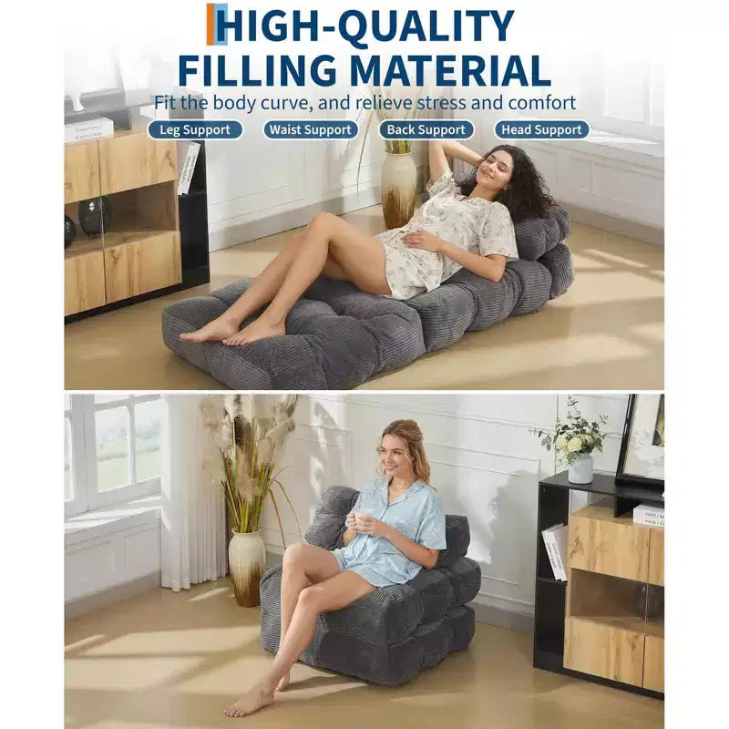 Folding Sofa Bed, Single Convertible Sleeper Chair with Pillow, Mattress & Back Support, Machine Washable Cover, for Living Room, Dorm, Apartment