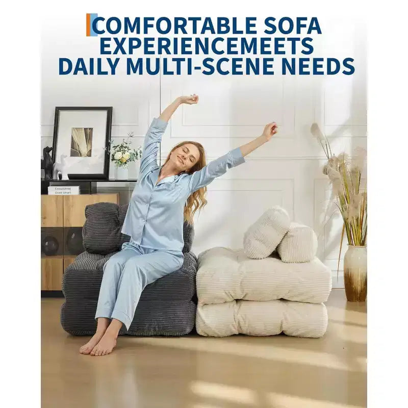 Folding Sofa Bed, Single Convertible Sleeper Chair with Pillow, Mattress & Back Support, Machine Washable Cover, for Living Room, Dorm, Apartment