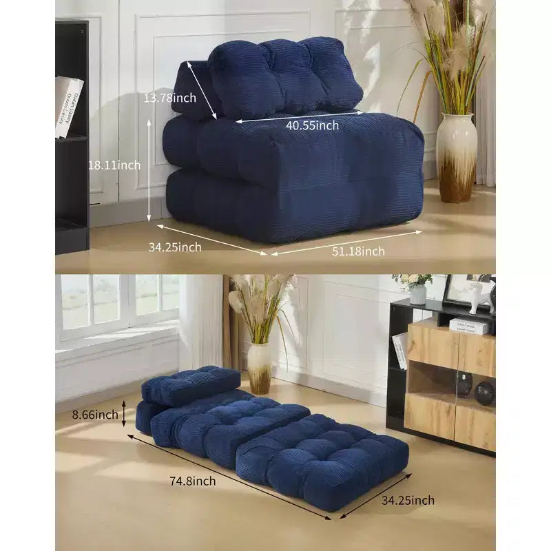 Folding Sofa Bed, Single Convertible Sleeper Chair with Pillow, Mattress & Back Support, Machine Washable Cover, for Living Room, Dorm, Apartment