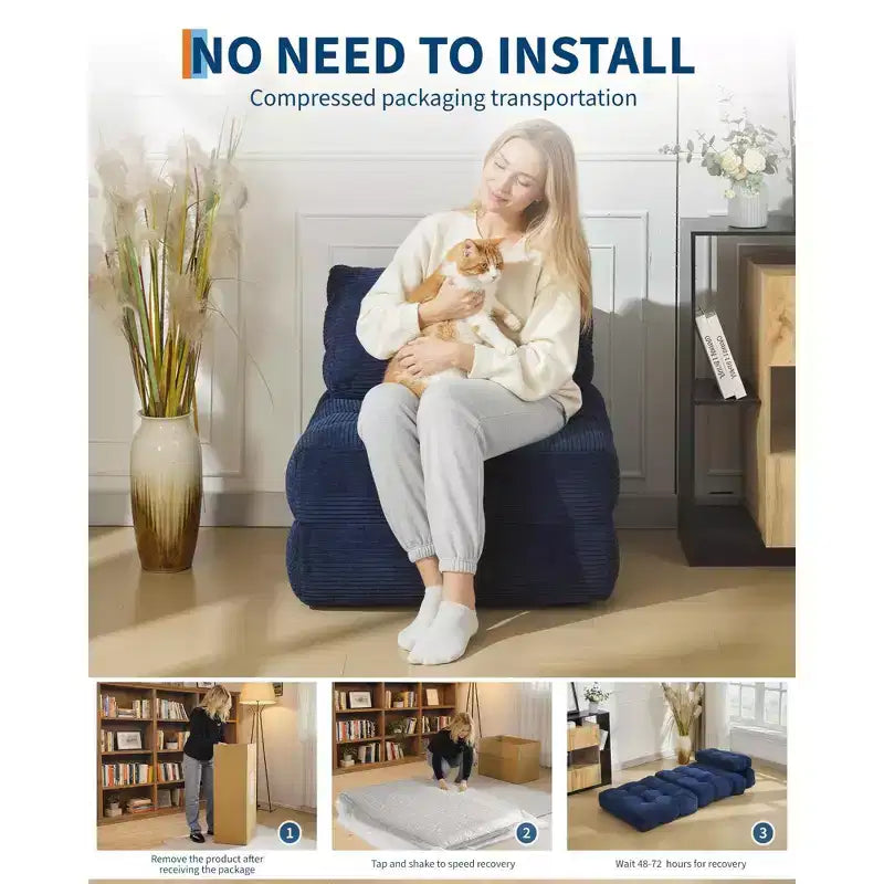 Folding Sofa Bed, Single Convertible Sleeper Chair with Pillow, Mattress & Back Support, Machine Washable Cover, for Living Room, Dorm, Apartment