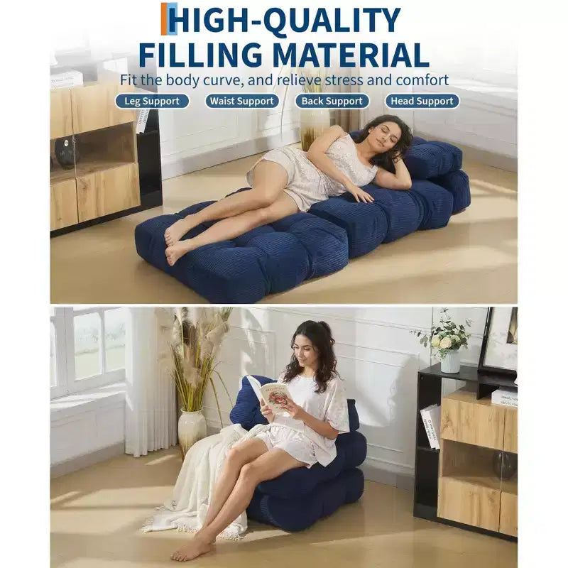 Folding Sofa Bed, Single Convertible Sleeper Chair with Pillow, Mattress & Back Support, Machine Washable Cover, for Living Room, Dorm, Apartment