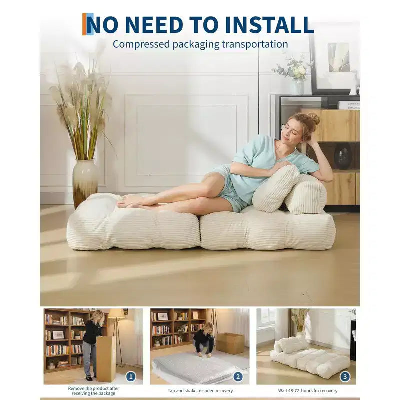 Folding Sofa Bed, Single Convertible Sleeper Chair with Pillow, Mattress & Back Support, Machine Washable Cover, for Living Room, Dorm, Apartment