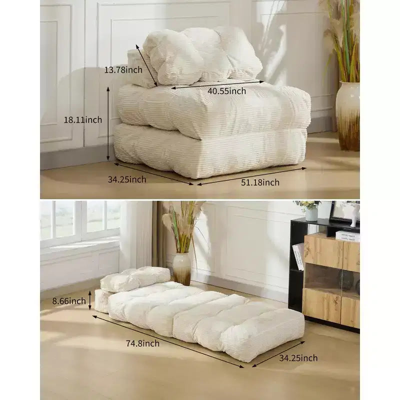 Folding Sofa Bed, Single Convertible Sleeper Chair with Pillow, Mattress & Back Support, Machine Washable Cover, for Living Room, Dorm, Apartment