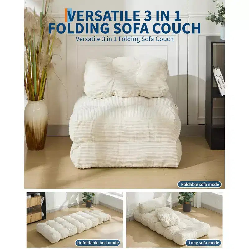 Folding Sofa Bed, Single Convertible Sleeper Chair with Pillow, Mattress & Back Support, Machine Washable Cover, for Living Room, Dorm, Apartment