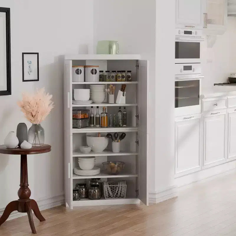 Armoire d'angle moderne en bois massif à 4 portes Rangement efficace pour coin de maison, salon, blanc