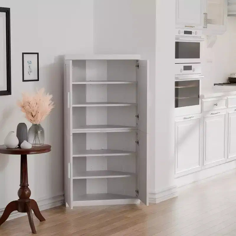 Armoire d'angle moderne en bois massif à 4 portes Rangement efficace pour coin de maison, salon, blanc