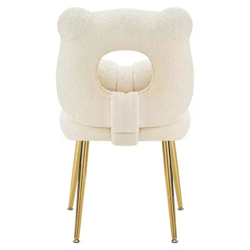 Vanity Chair, Faux Shearling Upholstery, Backrest Pillow and Golden Metal Legs, for Living Room/Dressing Room/Home Office