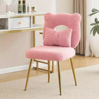 Chaise de coiffeuse, revêtement en fausse fourrure de mouton, coussin de dossier et pieds en métal doré, pour salon/dressing/bureau à domicile