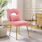 Chaise de coiffeuse, revêtement en fausse fourrure de mouton, coussin de dossier et pieds en métal doré, pour salon/dressing/bureau à domicile