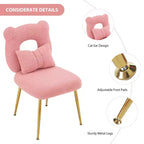 Chaise de coiffeuse, revêtement en fausse fourrure de mouton, coussin de dossier et pieds en métal doré, pour salon/dressing/bureau à domicile