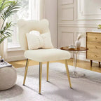 Chaise de coiffeuse, revêtement en fausse fourrure de mouton, coussin de dossier et pieds en métal doré, pour salon/dressing/bureau à domicile