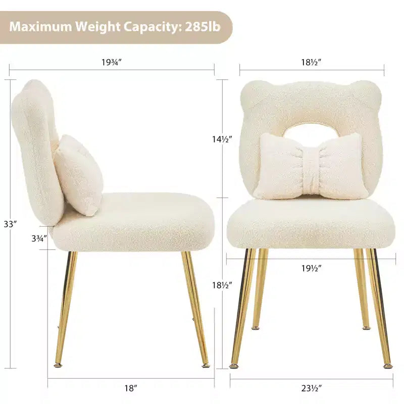 Vanity Chair, Faux Shearling Upholstery, Backrest Pillow and Golden Metal Legs, for Living Room/Dressing Room/Home Office