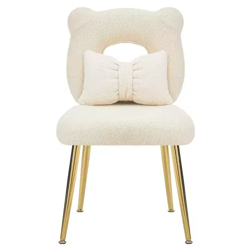 Vanity Chair, Faux Shearling Upholstery, Backrest Pillow and Golden Metal Legs, for Living Room/Dressing Room/Home Office