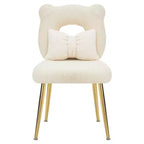 Chaise de coiffeuse, revêtement en fausse fourrure de mouton, coussin de dossier et pieds en métal doré, pour salon/dressing/bureau à domicile