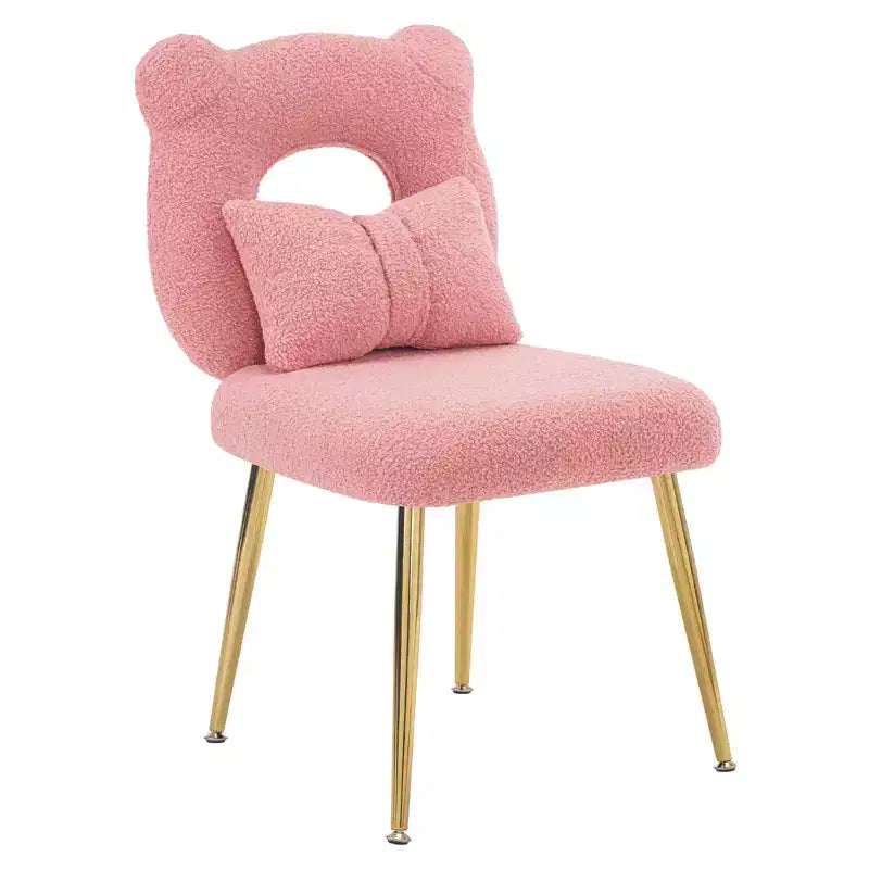 Vanity Chair, Faux Shearling Upholstery, Backrest Pillow and Golden Metal Legs, for Living Room/Dressing Room/Home Office