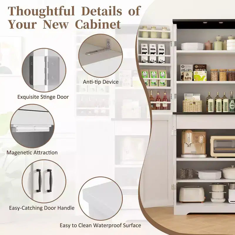 66.7 Kitchen Pantry Cabinet, with Door Shelves, Hidden Drawer and Adjustable Shelf. Freestanding Pantry for Kitchen, Dining Room