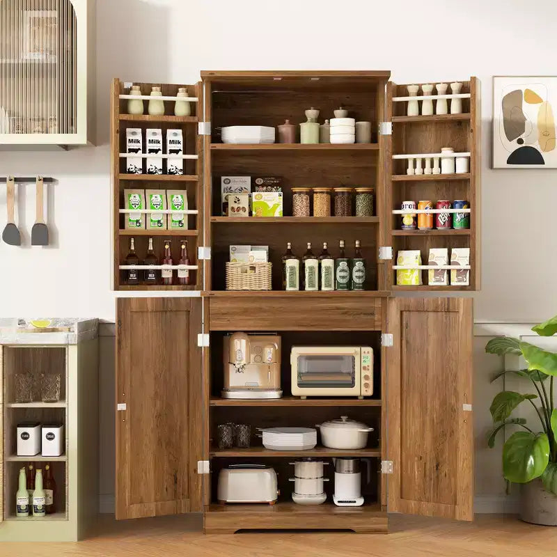 66.7 Kitchen Pantry Cabinet, with Door Shelves, Hidden Drawer and Adjustable Shelf. Freestanding Pantry for Kitchen, Dining Room