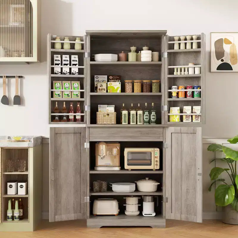 66.7 Kitchen Pantry Cabinet, with Door Shelves, Hidden Drawer and Adjustable Shelf. Freestanding Pantry for Kitchen, Dining Room
