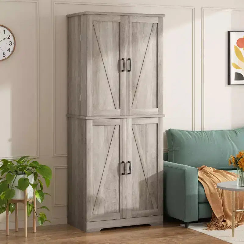 66.7 Kitchen Pantry Cabinet, with Door Shelves, Hidden Drawer and Adjustable Shelf. Freestanding Pantry for Kitchen, Dining Room