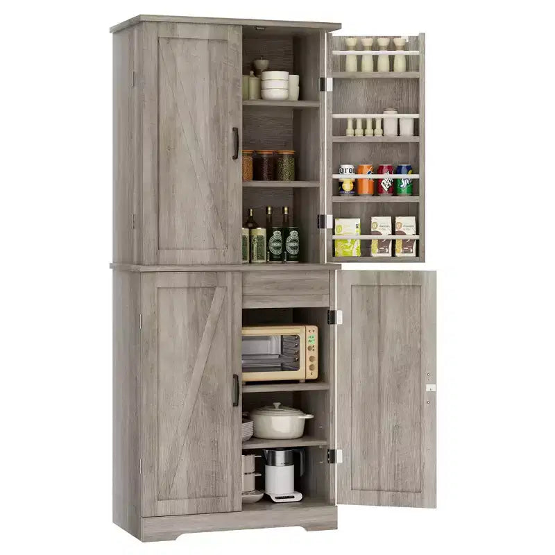 66.7 Kitchen Pantry Cabinet, with Door Shelves, Hidden Drawer and Adjustable Shelf. Freestanding Pantry for Kitchen, Dining Room