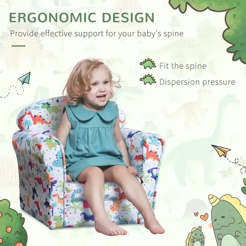 Kid's Sofa Armchair with Dinosaur Design and Thick Padding