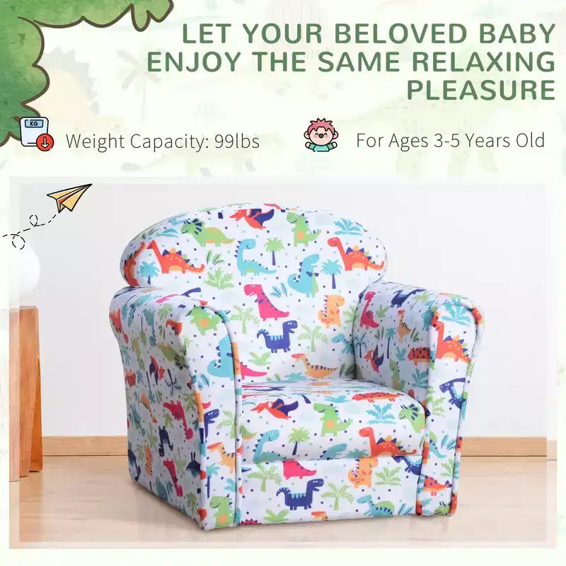 Kid's Sofa Armchair with Dinosaur Design and Thick Padding