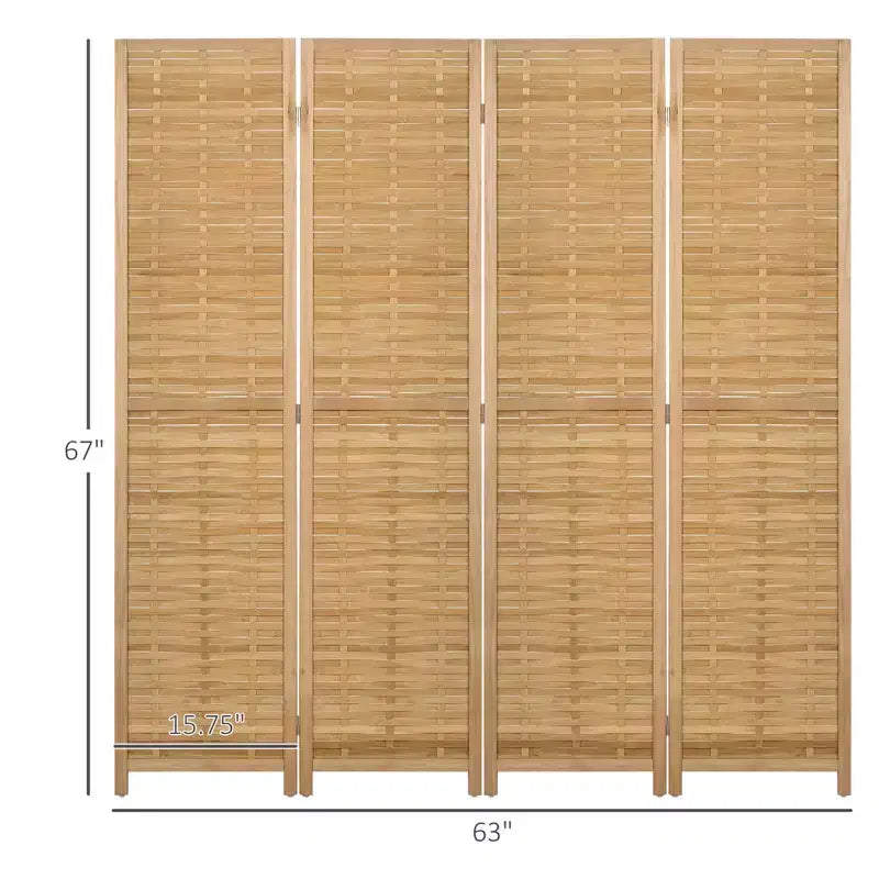 Hand Woven Room Divider, 4 Panel Folding Privacy Screen, Indoor Reed Partition Wall, 63x67x0.75