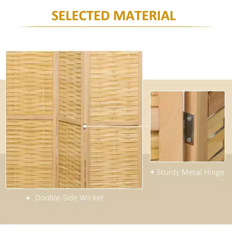 Hand Woven Room Divider, 4 Panel Folding Privacy Screen, Indoor Reed Partition Wall, 63x67x0.75