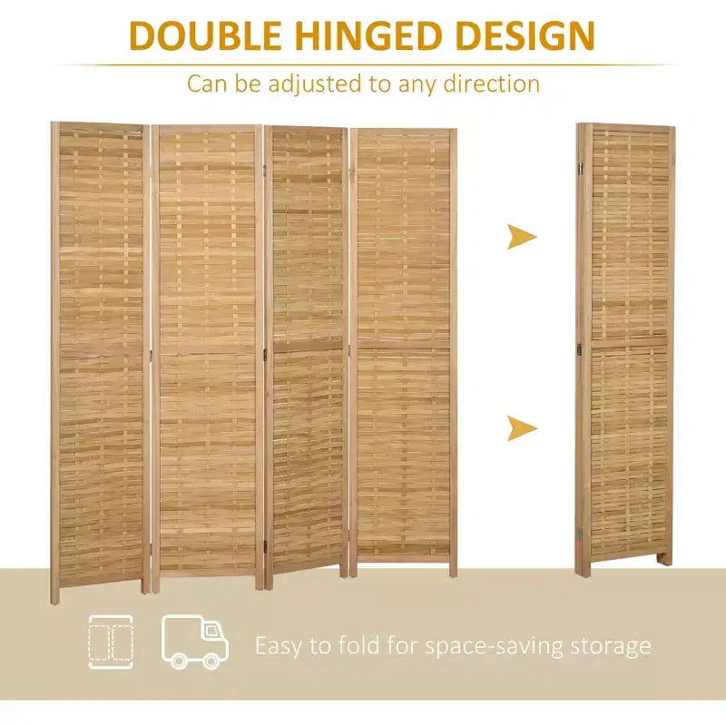 Hand Woven Room Divider, 4 Panel Folding Privacy Screen, Indoor Reed Partition Wall, 63x67x0.75