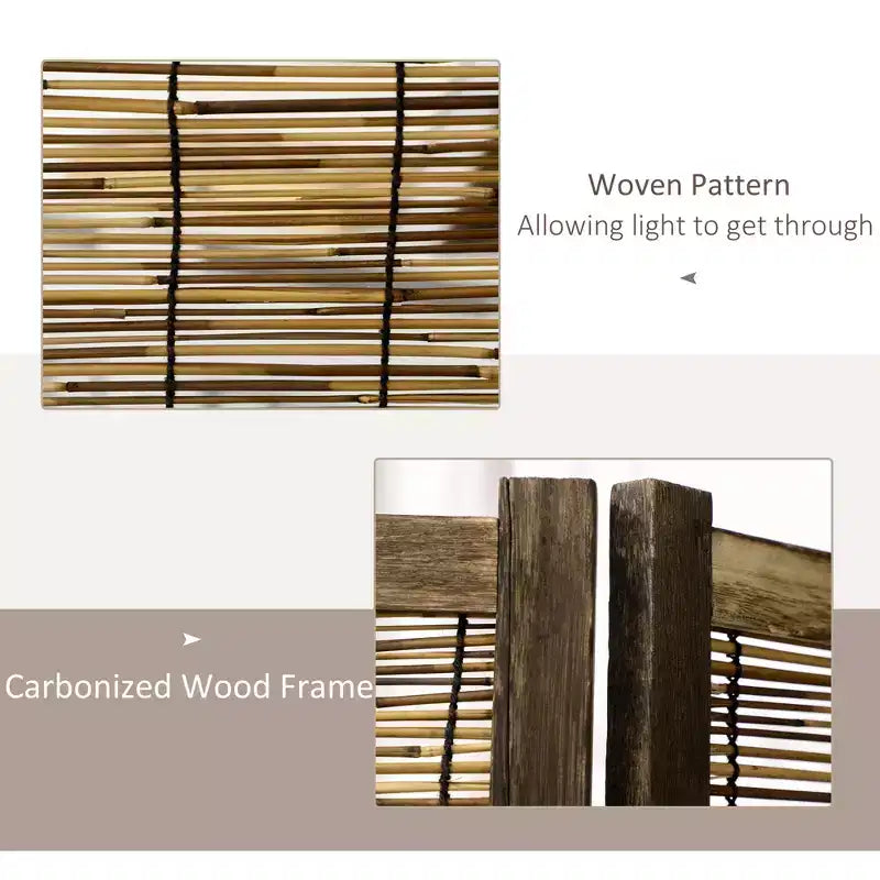 Hand Woven Room Divider, 4 Panel Folding Privacy Screen, Indoor Reed Partition Wall, 63x67x0.75