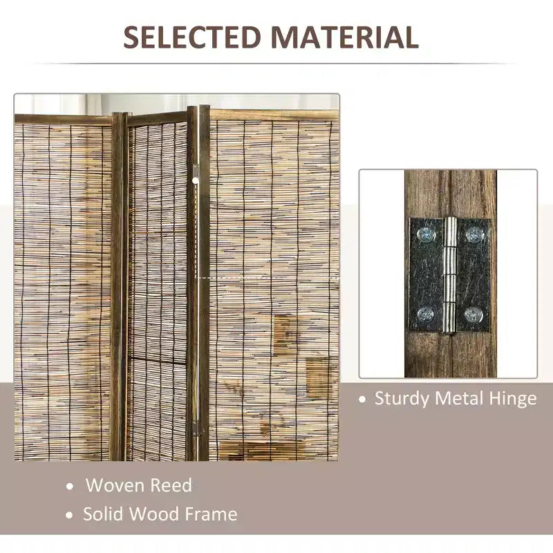 Hand Woven Room Divider, 4 Panel Folding Privacy Screen, Indoor Reed Partition Wall, 63x67x0.75