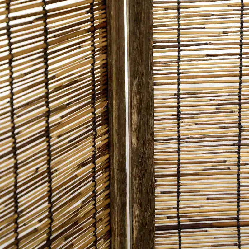 Hand Woven Room Divider, 4 Panel Folding Privacy Screen, Indoor Reed Partition Wall, 63x67x0.75