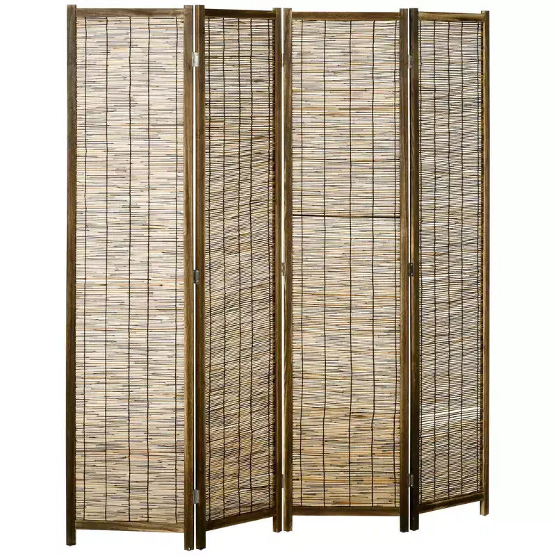 Hand Woven Room Divider, 4 Panel Folding Privacy Screen, Indoor Reed Partition Wall, 63x67x0.75