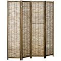 Hand Woven Room Divider, 4 Panel Folding Privacy Screen, Indoor Reed Partition Wall, 63x67x0.75