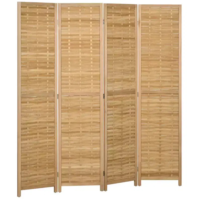 Hand Woven Room Divider, 4 Panel Folding Privacy Screen, Indoor Reed Partition Wall, 63x67x0.75