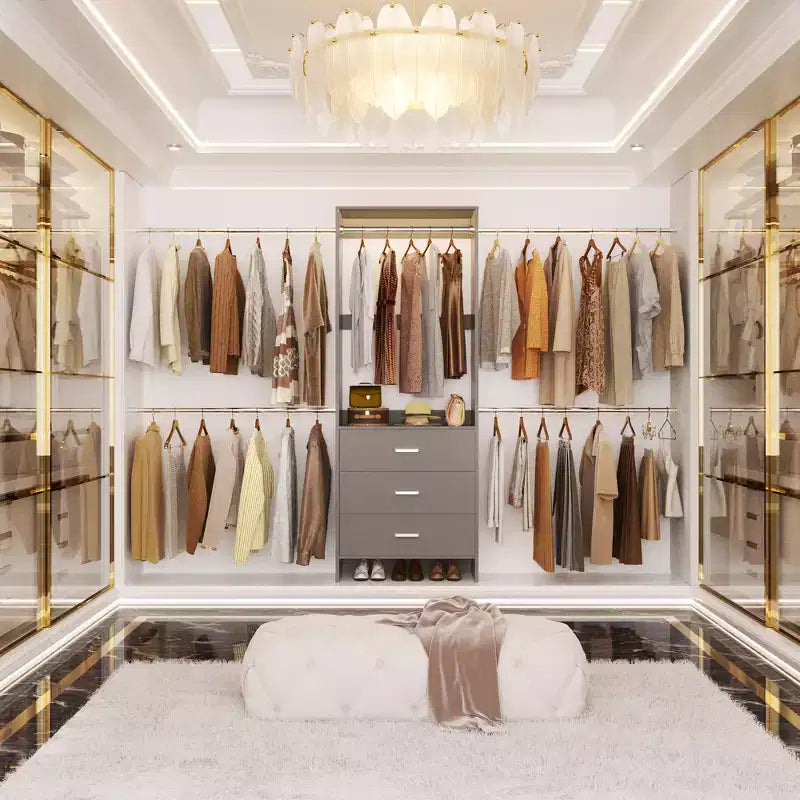 Closet System with 4 Hanging Rods and Drawers