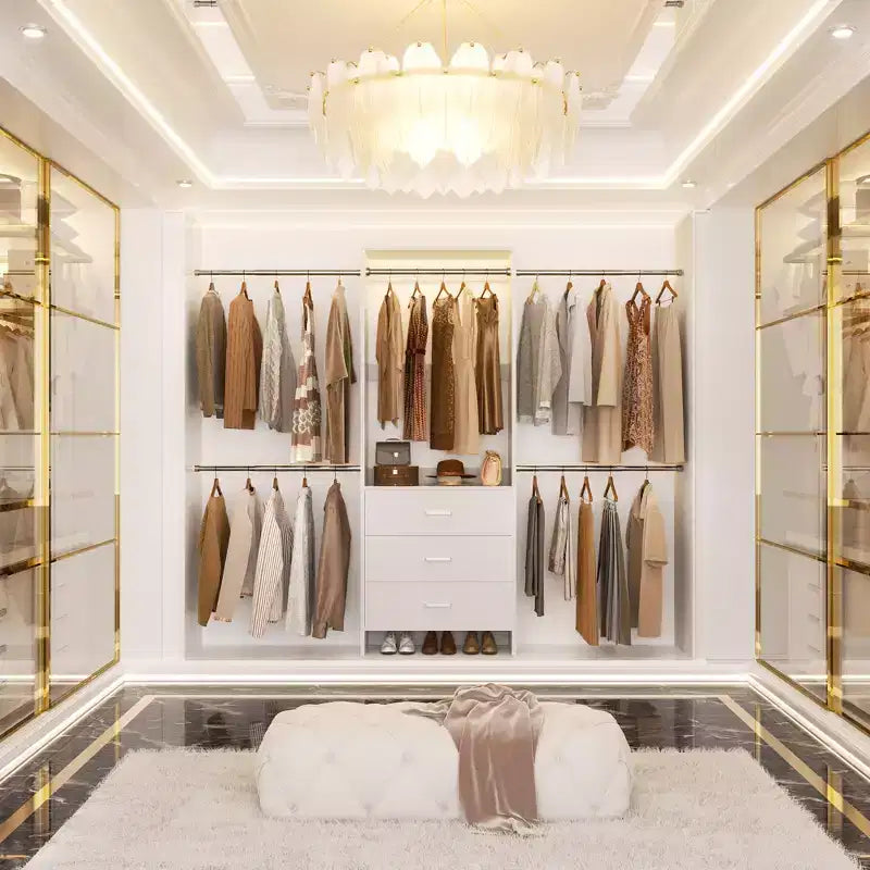 Closet System with 4 Hanging Rods and Drawers
