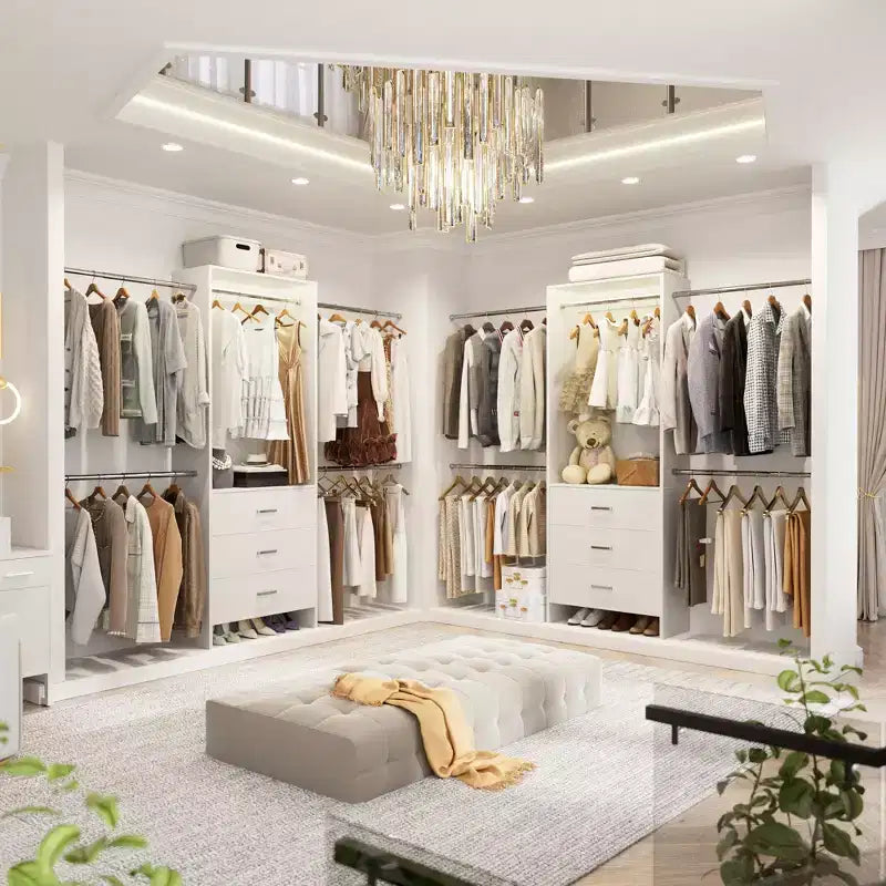 Closet System with 4 Hanging Rods and Drawers