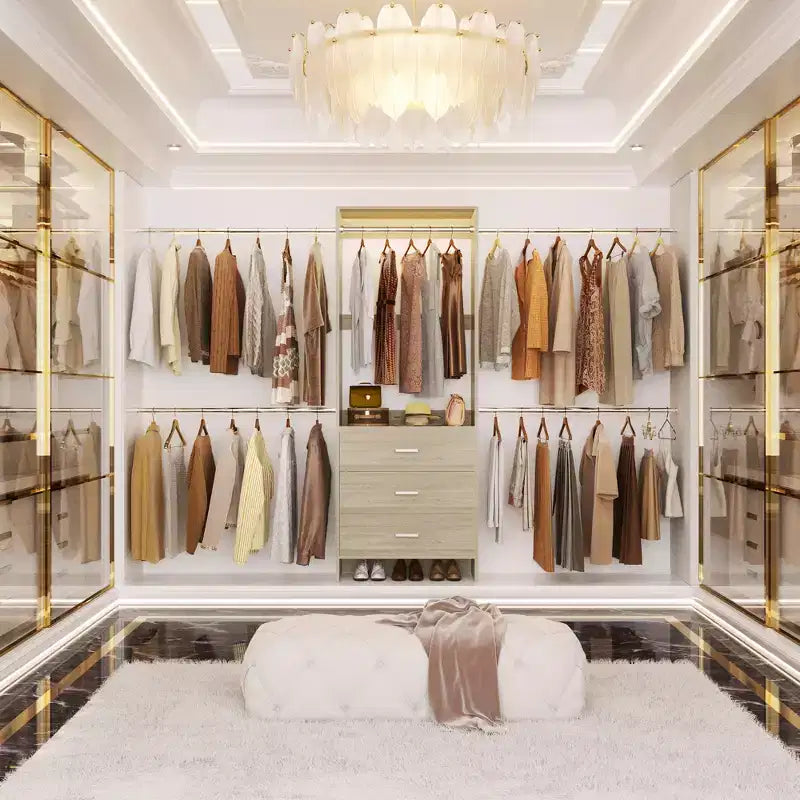 Closet System with 4 Hanging Rods and Drawers
